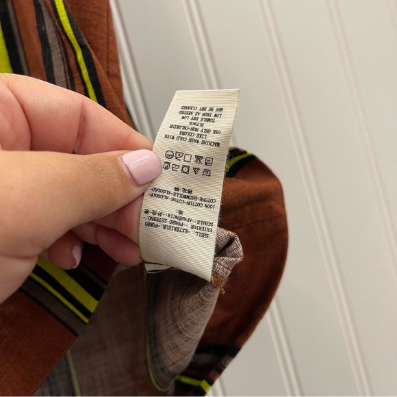 Free People 2 Pc Brown Stripe Sleeveless Top Three Button Mini Skirt Set Sz 10 - Picture 13 of 14